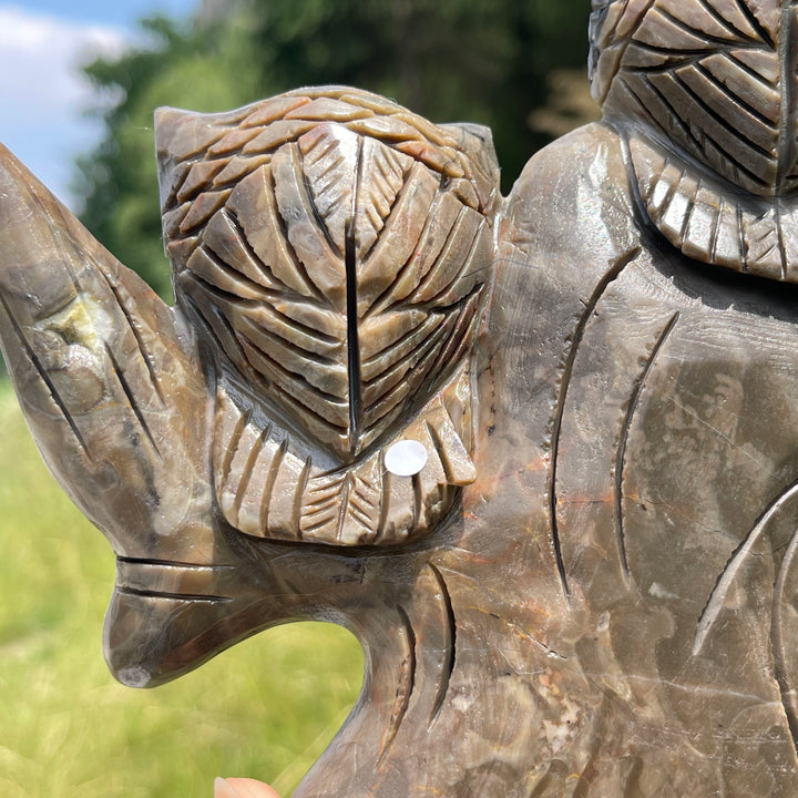 Unique,A Slightly Imperfect Natural Volcanic Agate Owl Family Carving
