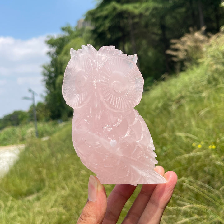 Unique,A Slightly Imperfect Natural Crystal Rose Quartz Owl Carving