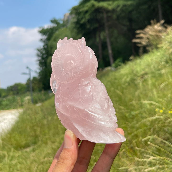 Unique,A Slightly Imperfect Natural Crystal Rose Quartz Owl Carving