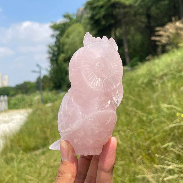 Unique,A Slightly Imperfect Natural Crystal Rose Quartz Owl Carving