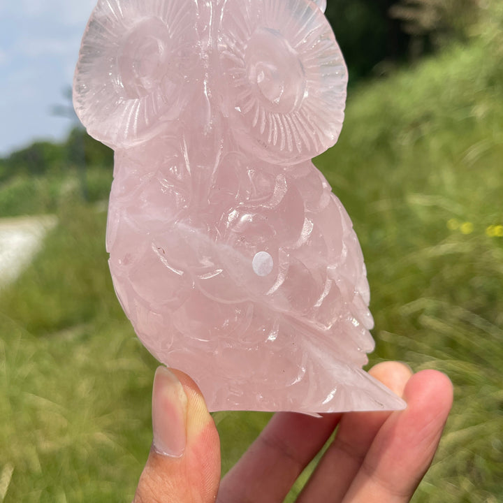 Unique,A Slightly Imperfect Natural Crystal Rose Quartz Owl Carving