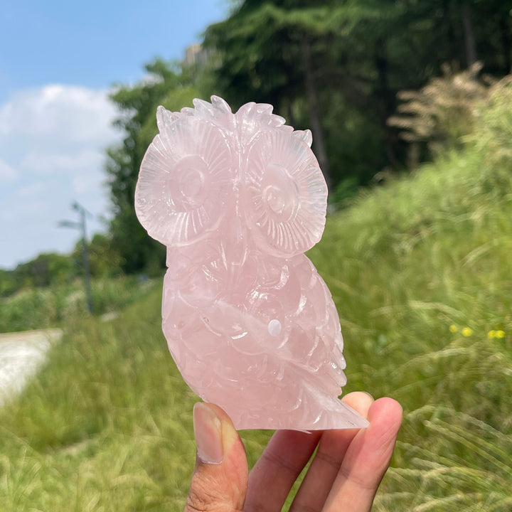 Unique,A Slightly Imperfect Natural Crystal Rose Quartz Owl Carving