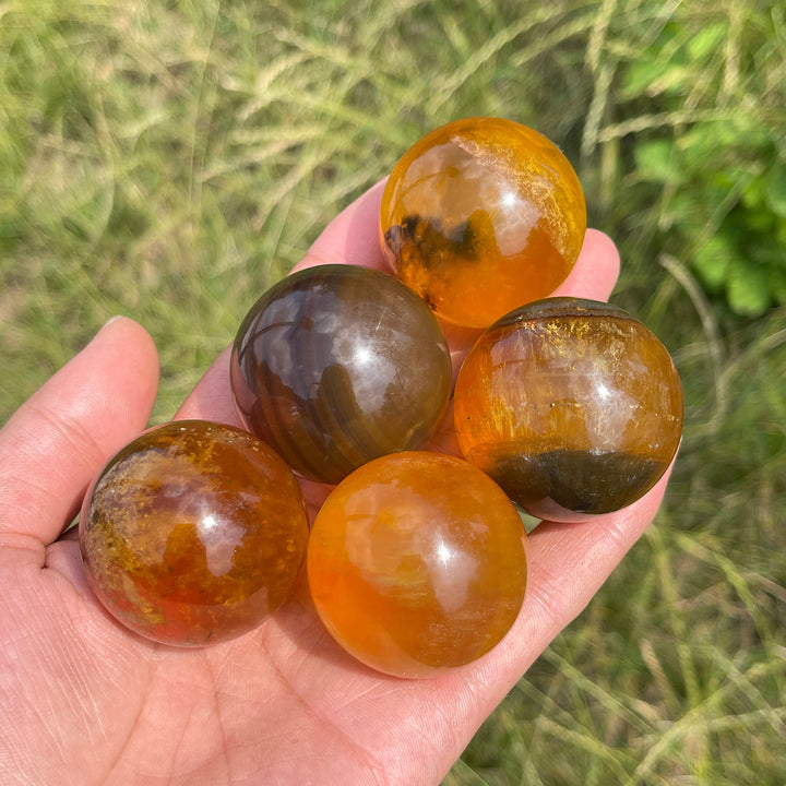 Natural Round Yellow Fluorite Crystal Sphere