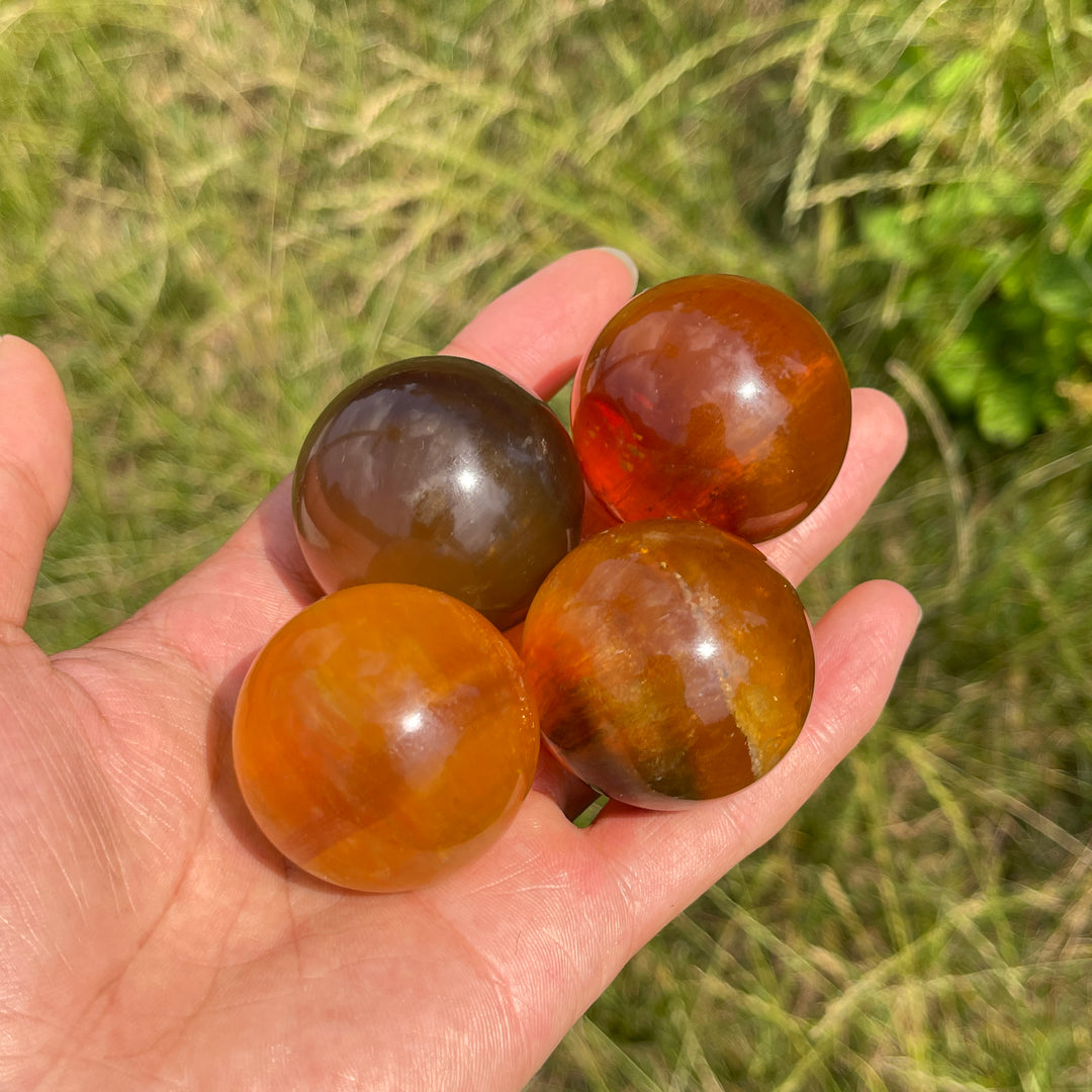 Natural Round Yellow Fluorite Crystal Sphere