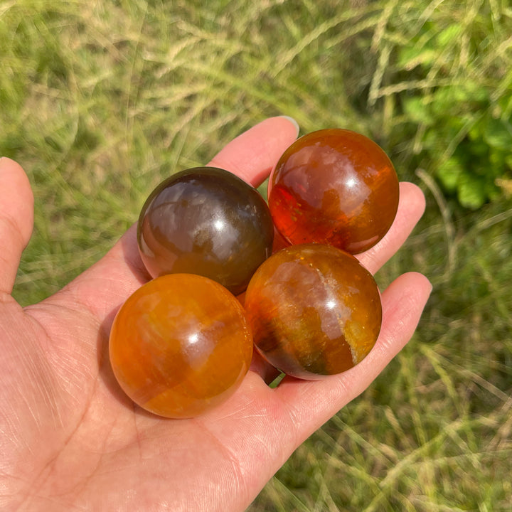 Natural Round Yellow Fluorite Crystal Sphere