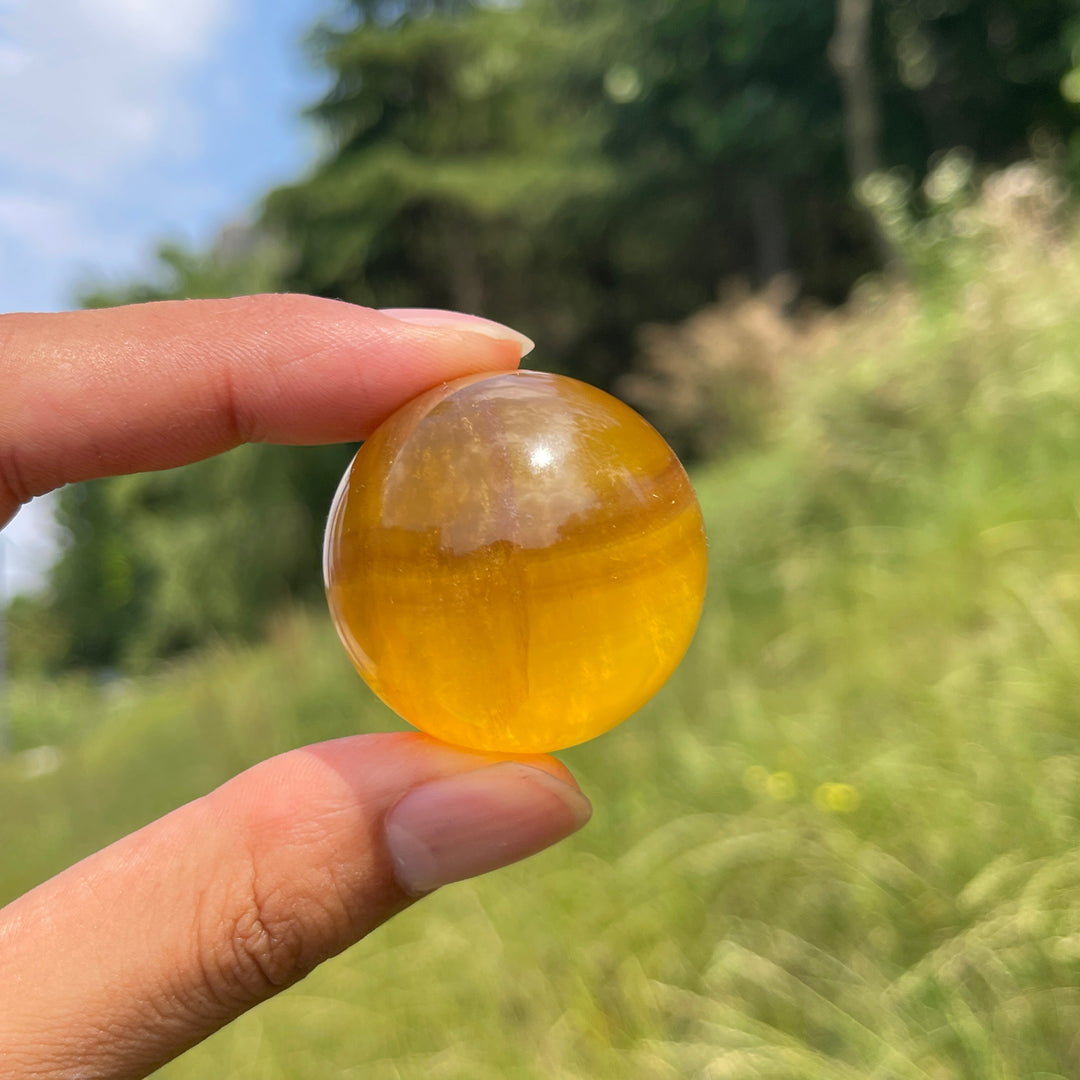 Natural Round Yellow Fluorite Crystal Sphere