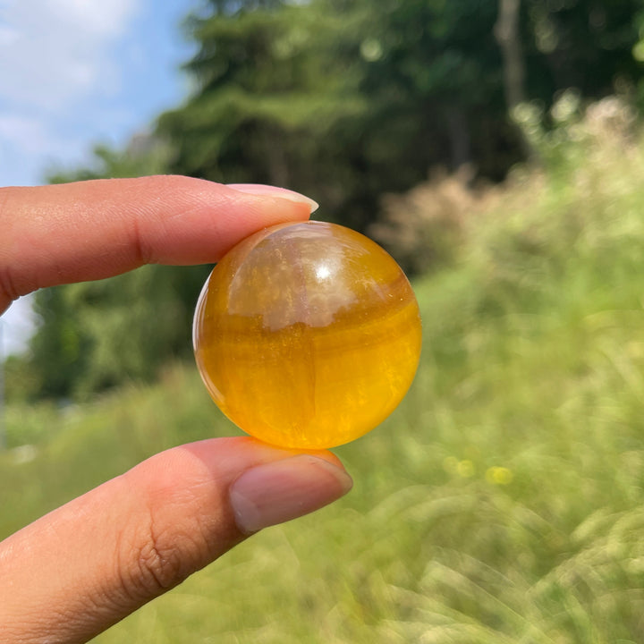 Natural Round Yellow Fluorite Crystal Sphere
