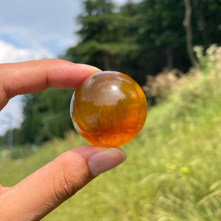 Natural Round Yellow Fluorite Crystal Sphere