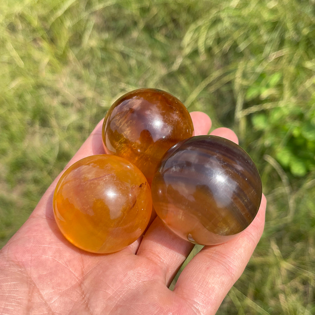 Natural Round Yellow Fluorite Crystal Sphere