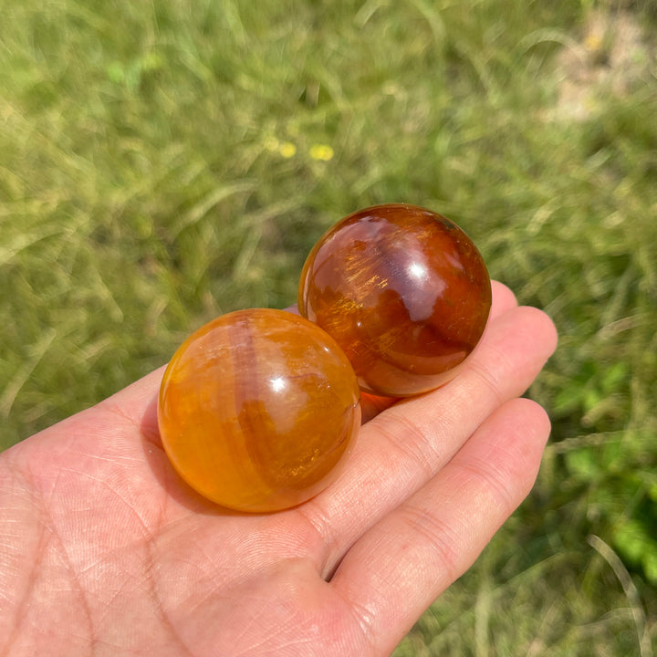 Natural Round Yellow Fluorite Crystal Sphere