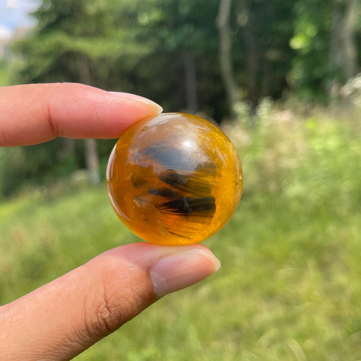 Natural Round Yellow Fluorite Crystal Sphere