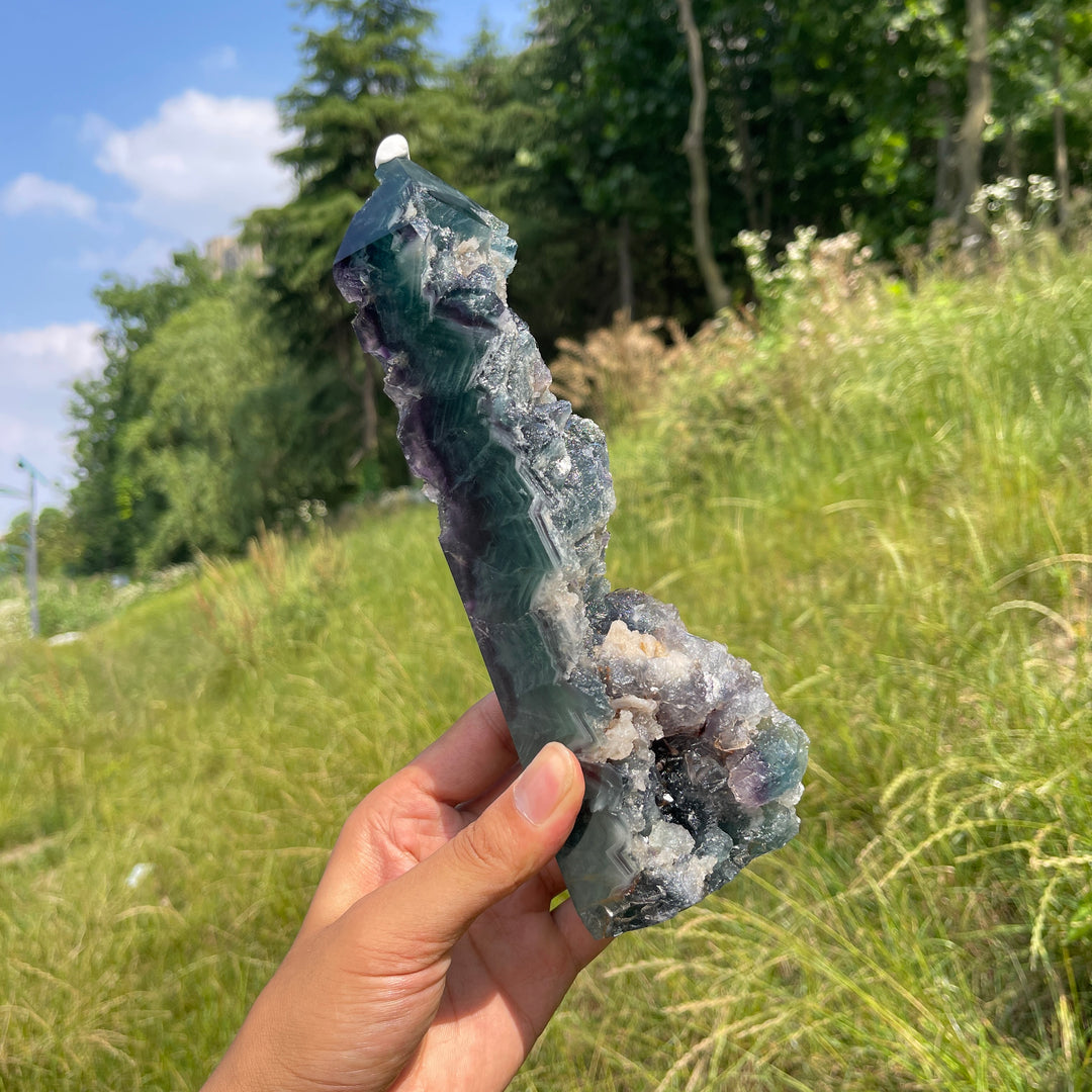 Imperfect,Unique Natural Fluorite Raw Crystal Point