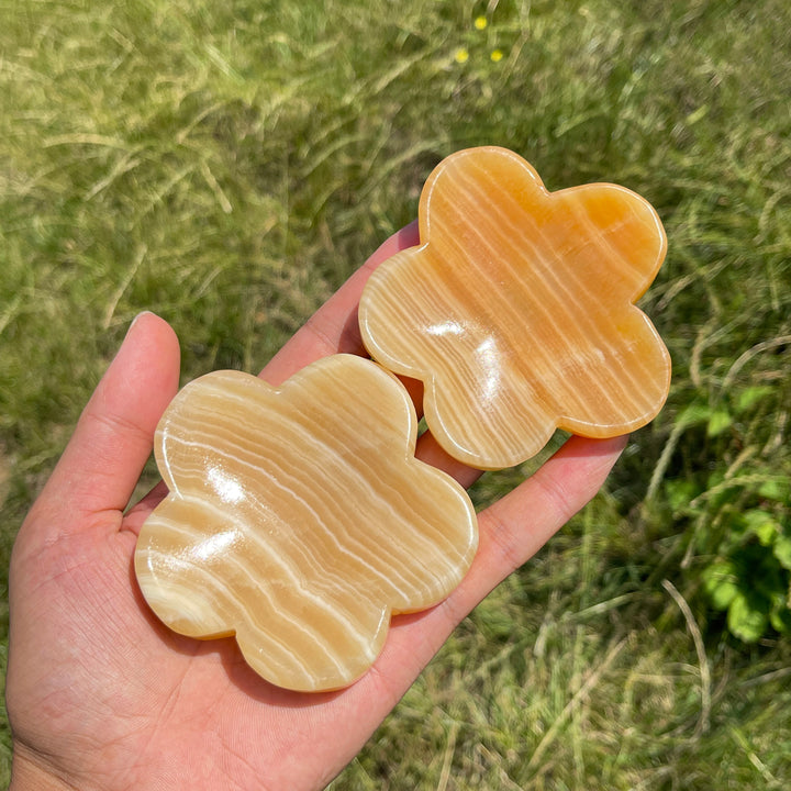 Natural Crystal Yellow Calcite Flower Bowl Carving