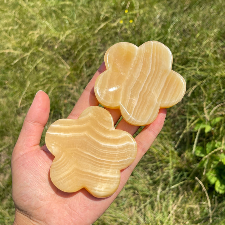 Natural Crystal Yellow Calcite Flower Bowl Carving