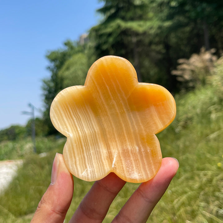 Natural Crystal Yellow Calcite Flower Bowl Carving