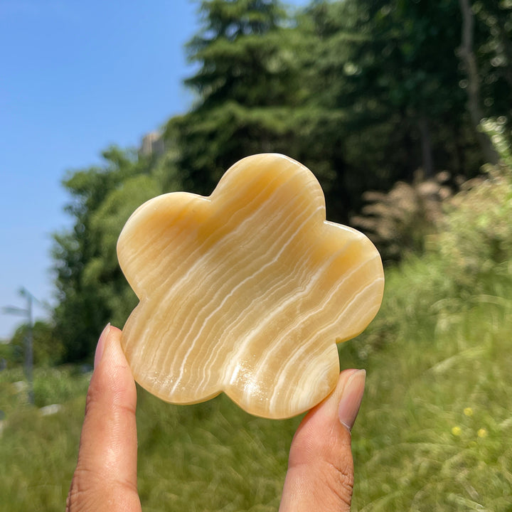 Natural Crystal Yellow Calcite Flower Bowl Carving