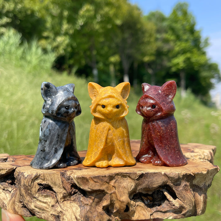 Natural Crystal Cloaked Cat Carving