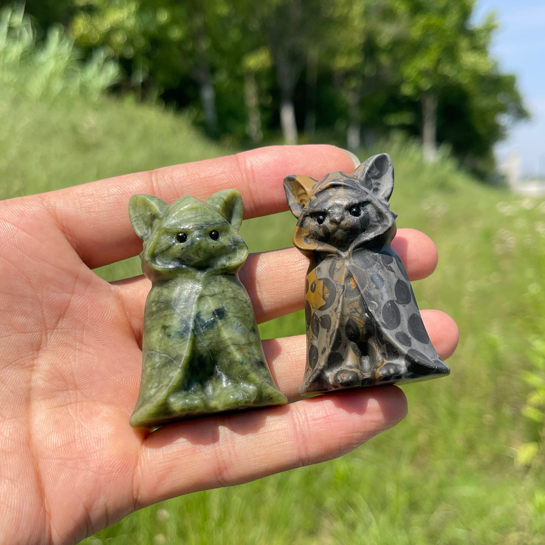 Natural Crystal Cloaked Cat Carving