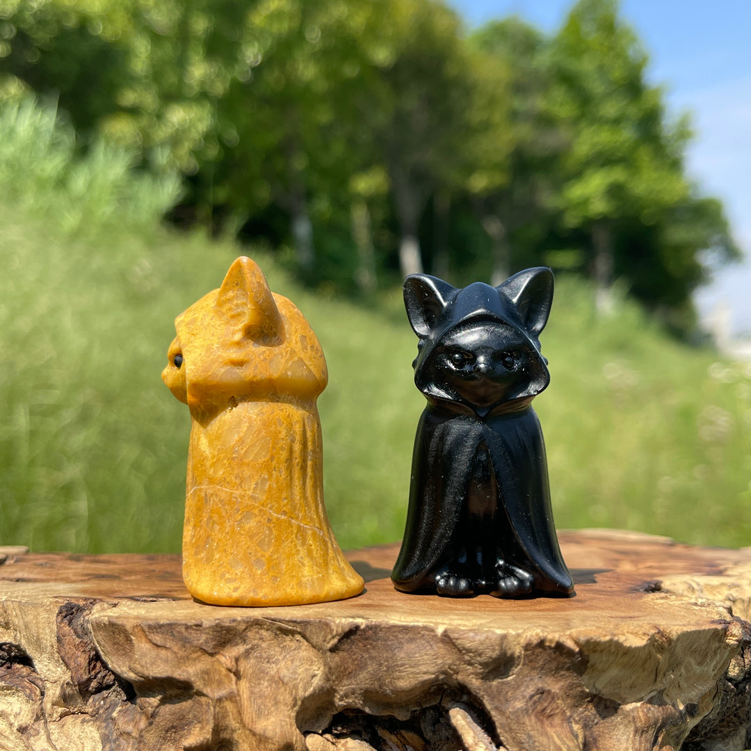 Natural Crystal Cloaked Cat Carving