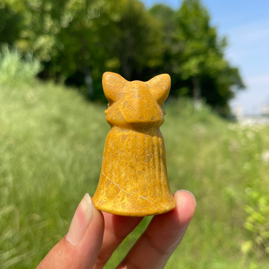 Natural Crystal Cloaked Cat Carving