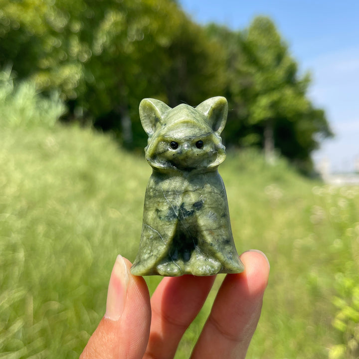Natural Crystal Cloaked Cat Carving