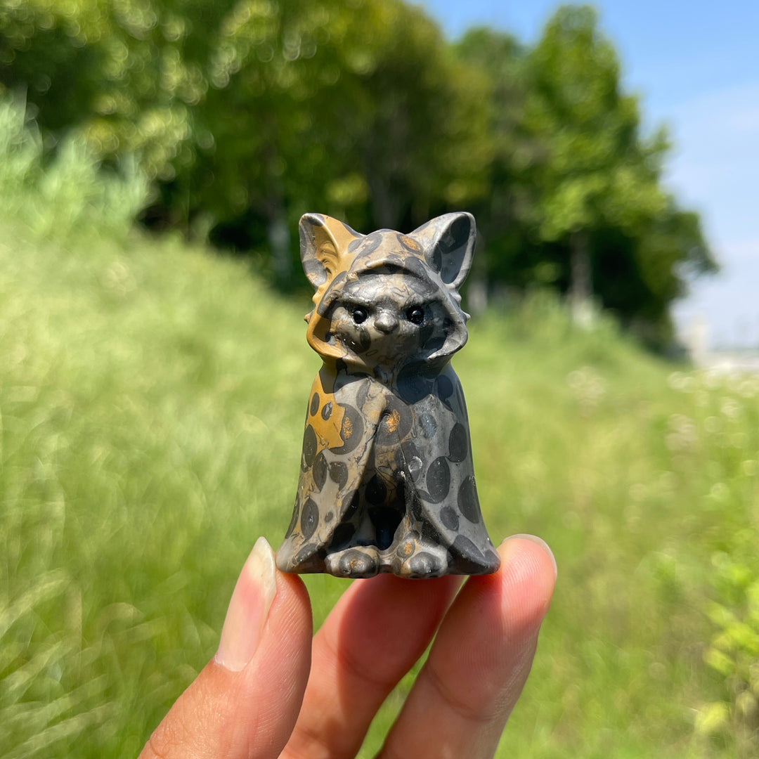 Natural Crystal Cloaked Cat Carving