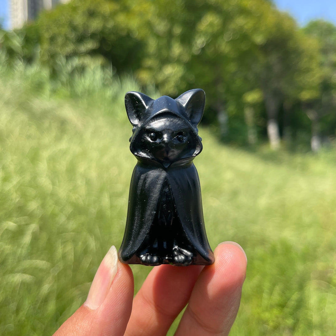 Natural Crystal Cloaked Cat Carving