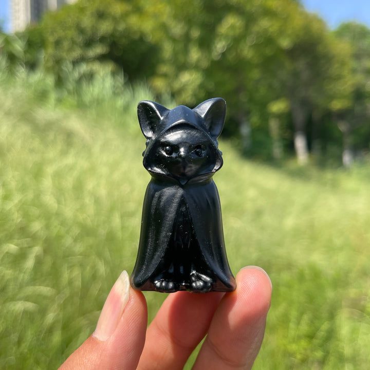 Natural Crystal Cloaked Cat Carving