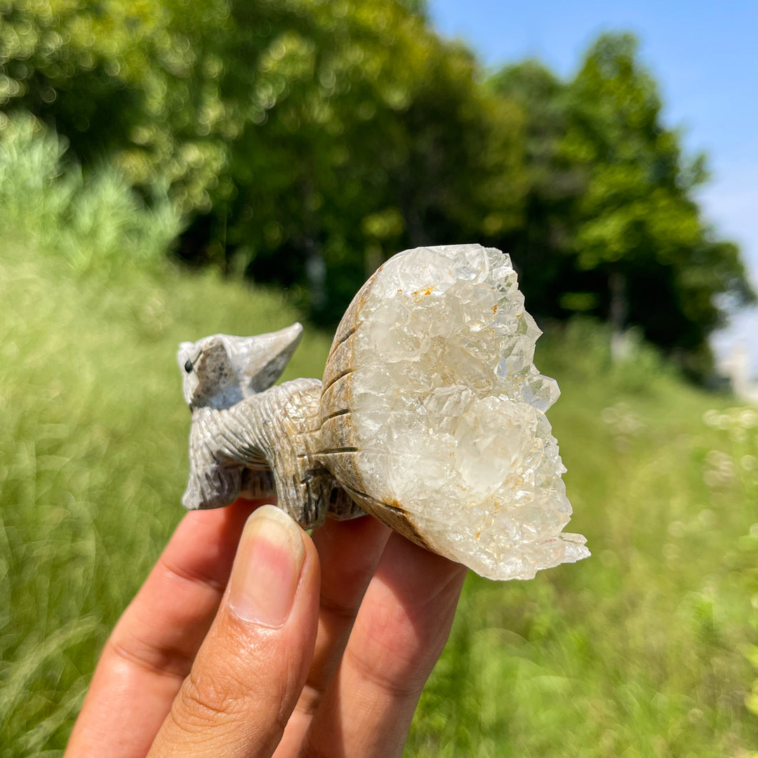 Natural Crystal Delicate Cluster Nine‑Tailed Fox Carving