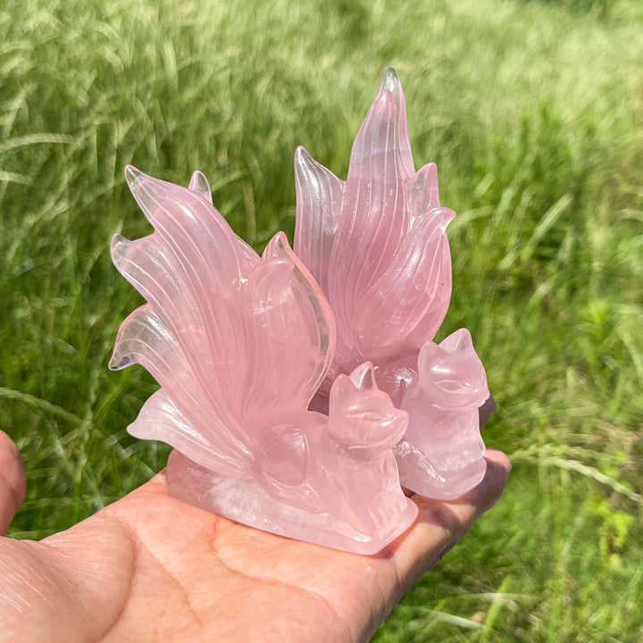 Unique,A Slightly Imperfect Natural Rose Quartz Nine-Tailed Fox Carving