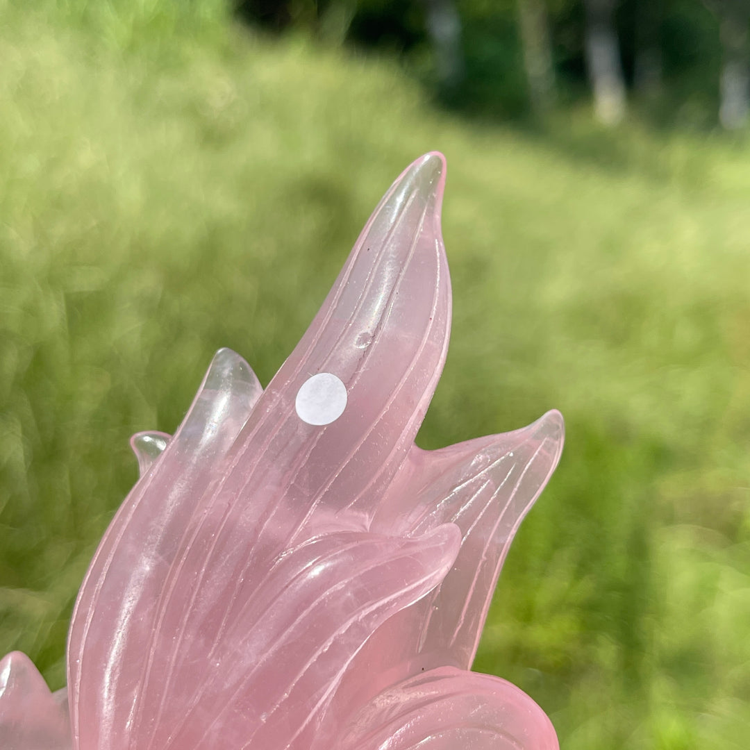 Unique,A Slightly Imperfect Natural Rose Quartz Nine-Tailed Fox Carving
