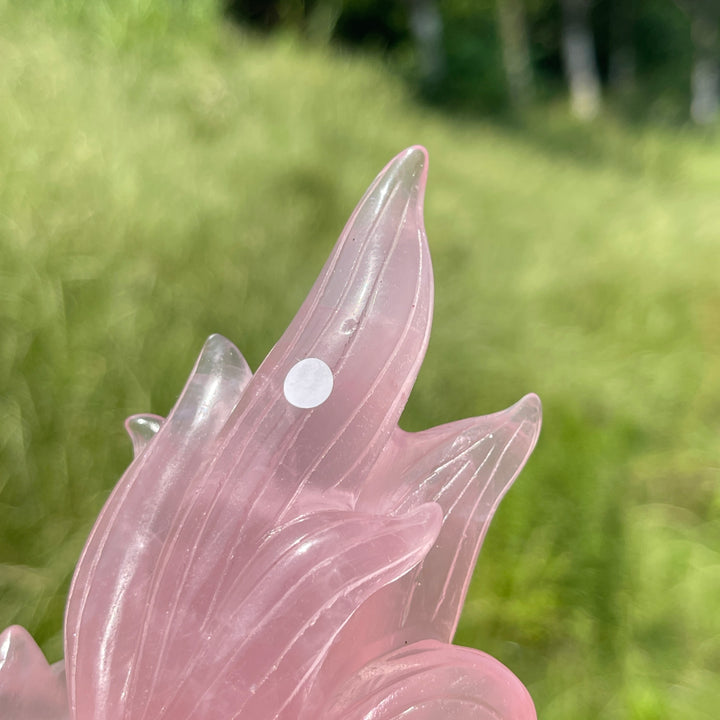 Unique,A Slightly Imperfect Natural Rose Quartz Nine-Tailed Fox Carving