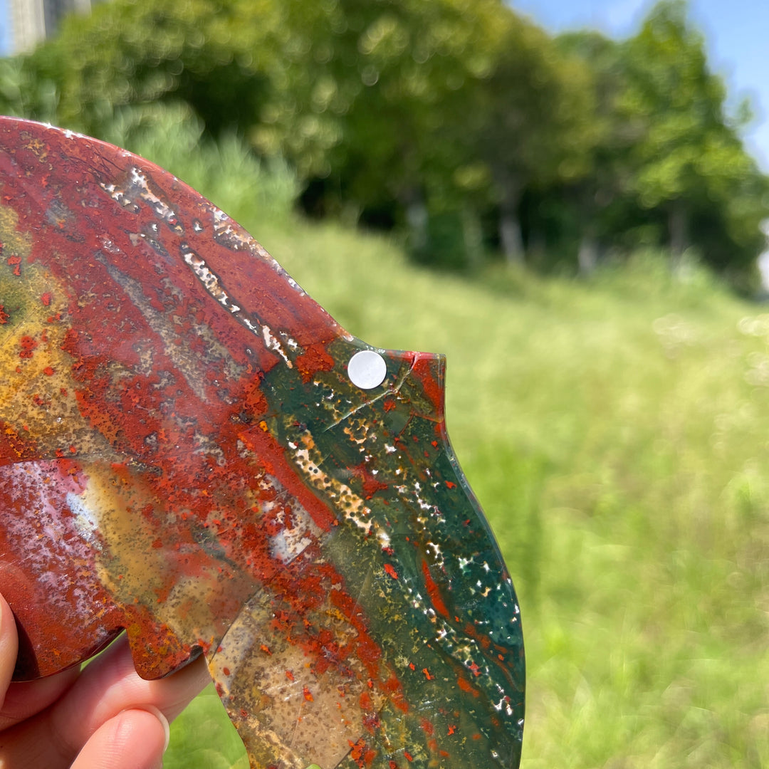 Unique,A Slightly Imperfect Natural Ocean Jasper Butterfly Wings With Metal Stand