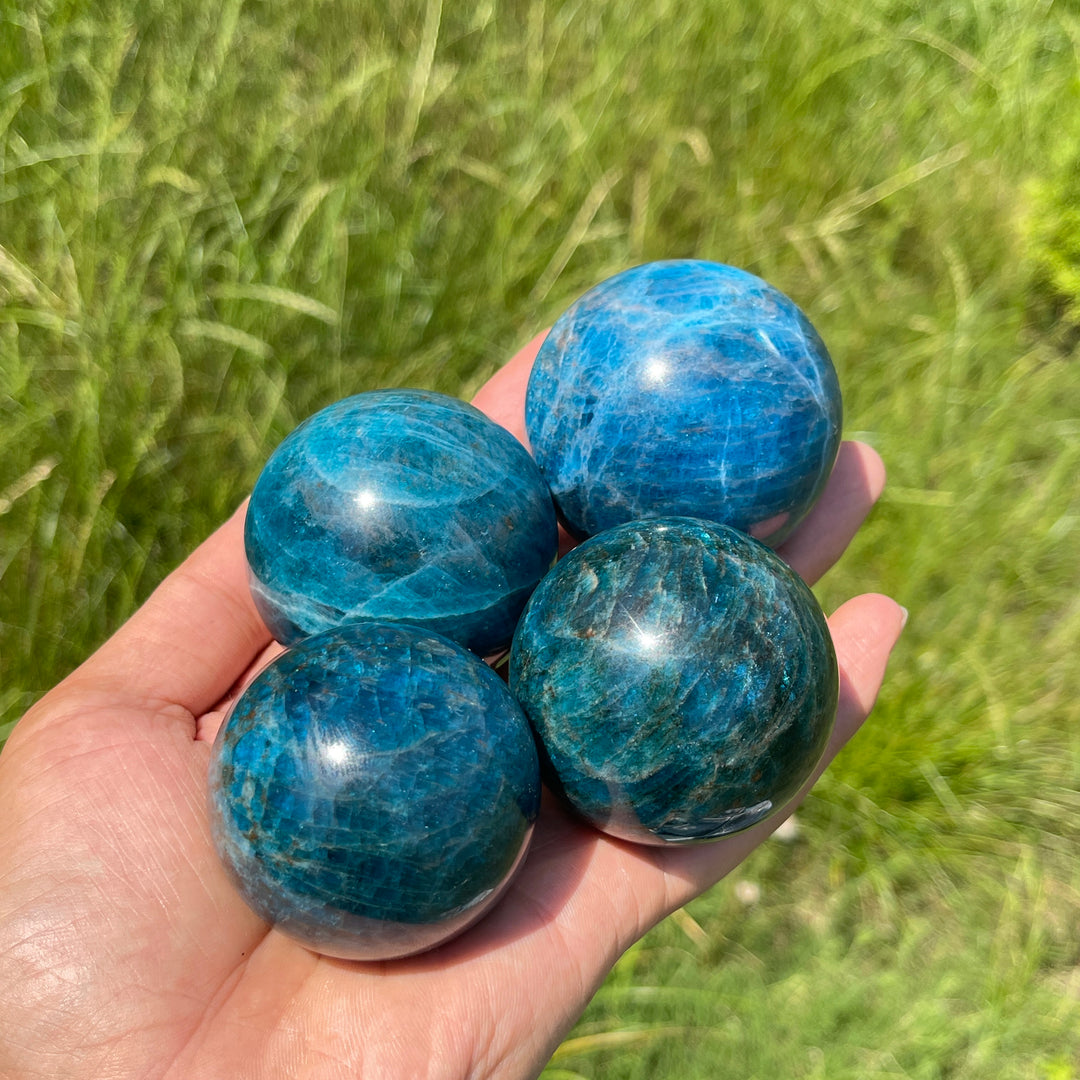 Natural Blue Apatite Crystal Sphere