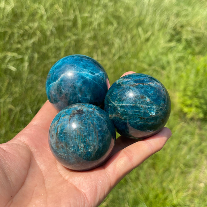 Natural Blue Apatite Crystal Sphere