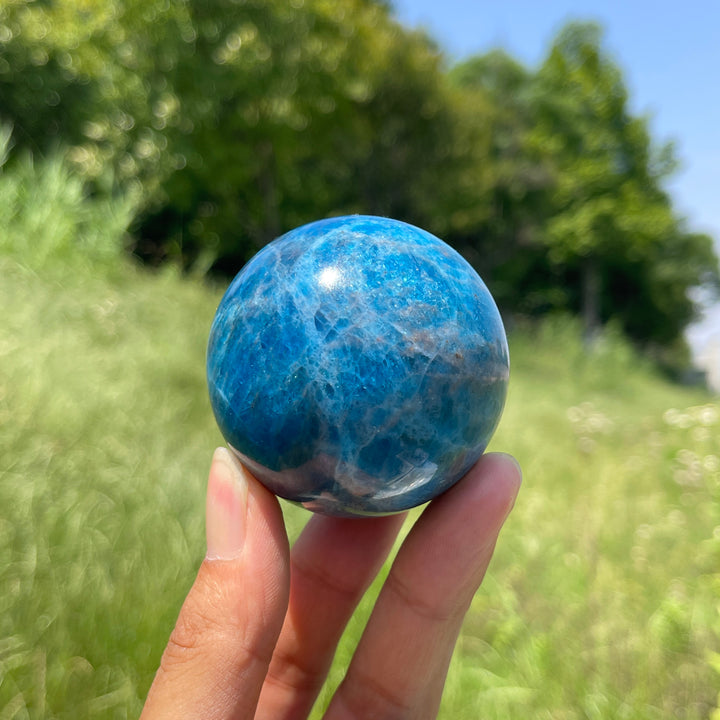 Natural Blue Apatite Crystal Sphere