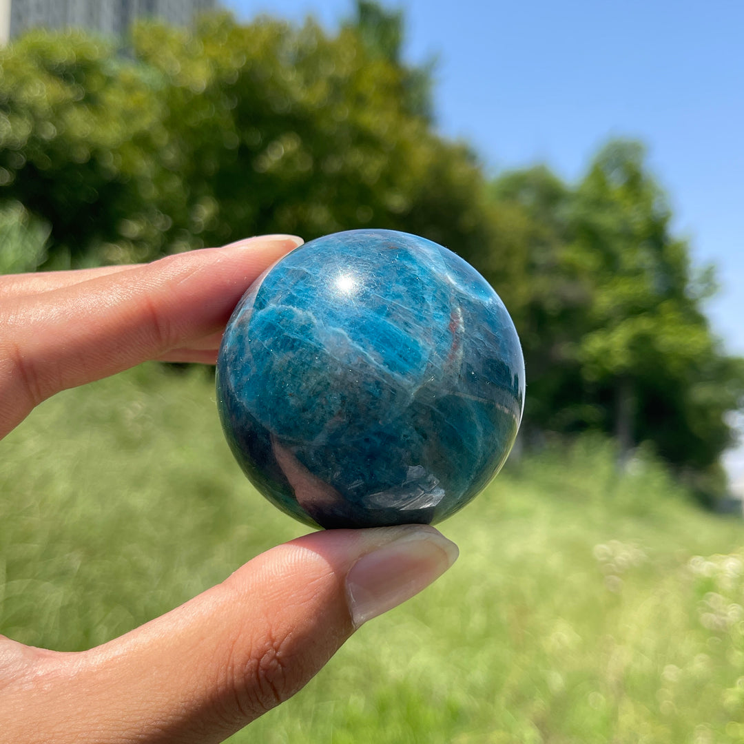 Natural Blue Apatite Crystal Sphere