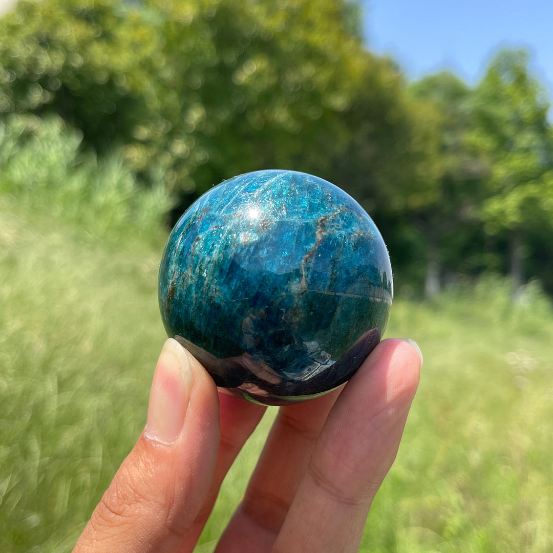 Natural Blue Apatite Crystal Sphere