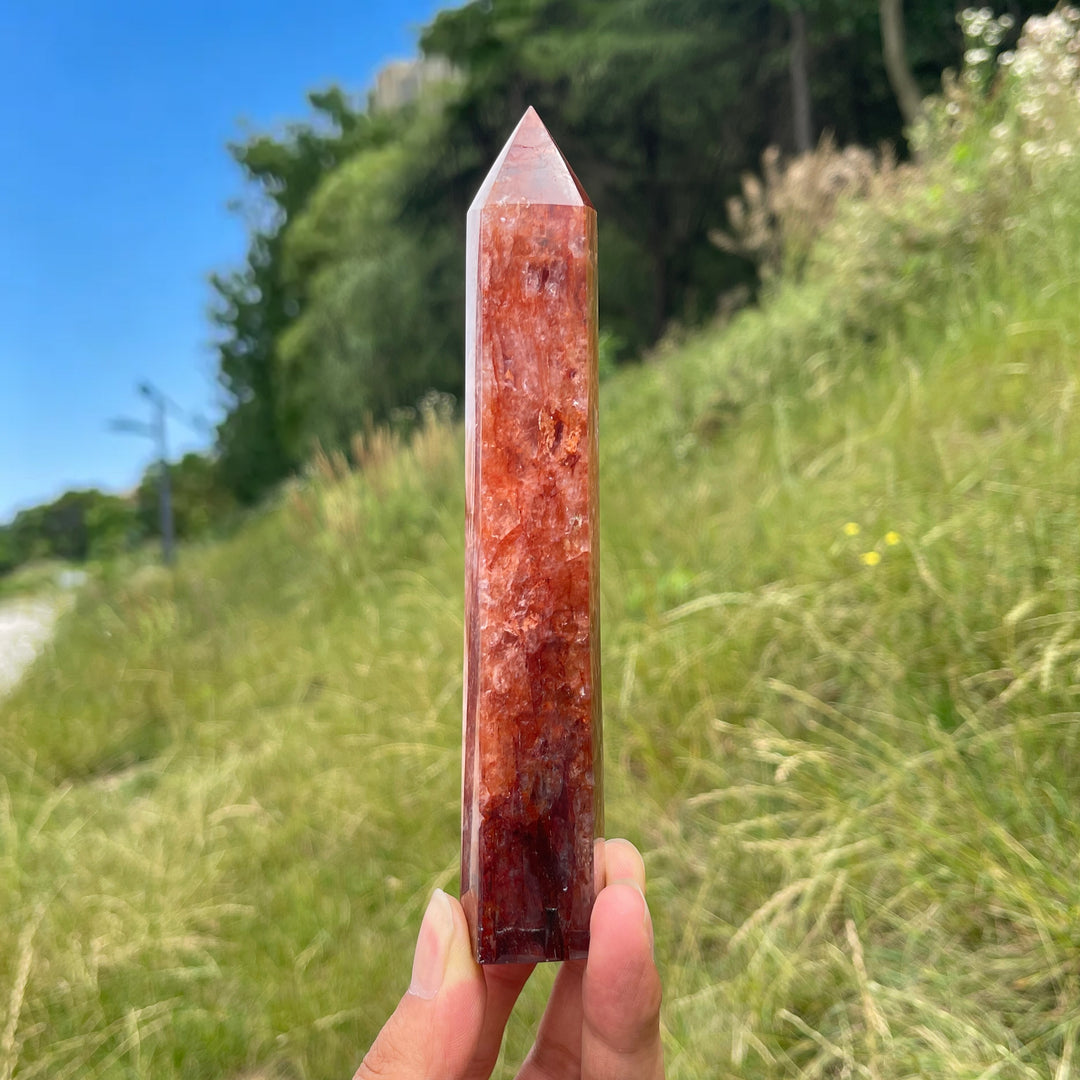 Unique,Natural Warm Fire Quartz Crystal Point