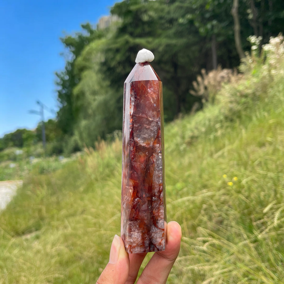 Unique,Natural Warm Fire Quartz Crystal Point