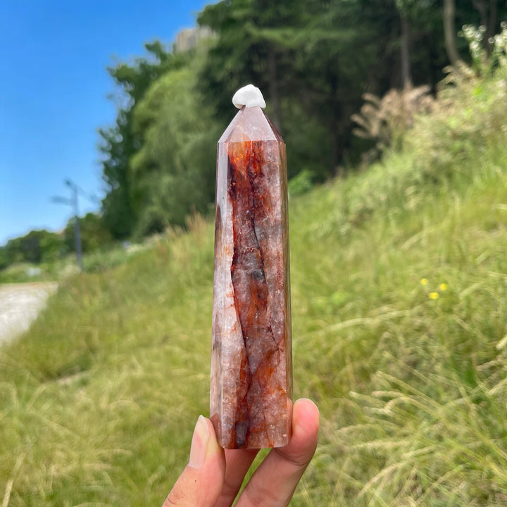 Unique,Natural Warm Fire Quartz Crystal Point