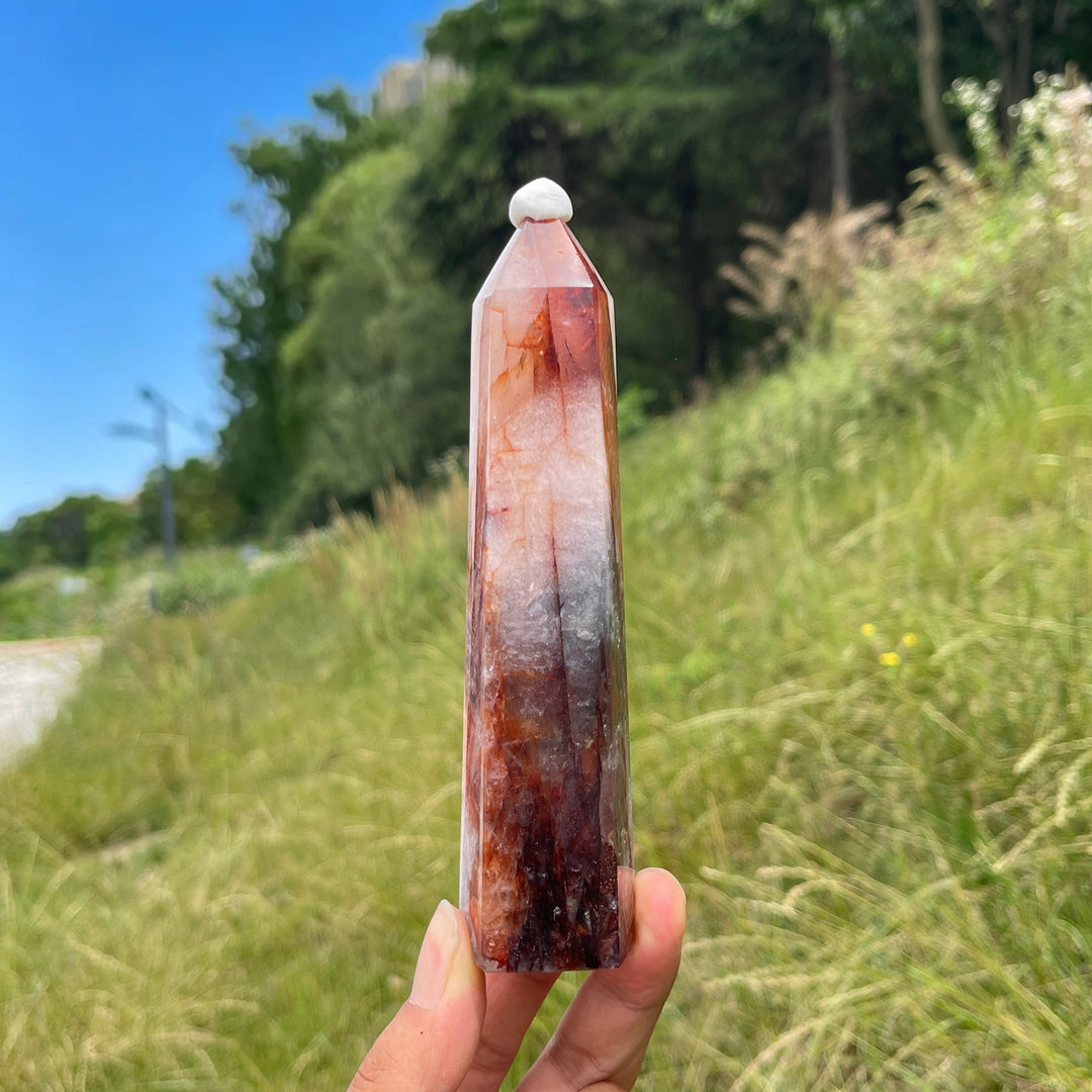 Unique,Natural Warm Fire Quartz Crystal Point