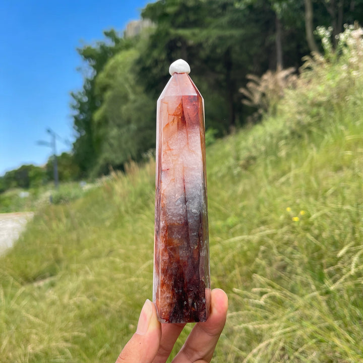Unique,Natural Warm Fire Quartz Crystal Point