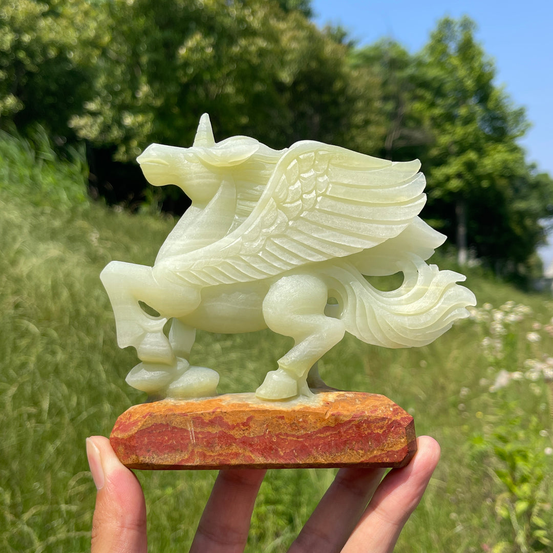 Unique,Natural Crystal Afghanistan Jade Winged Unicorn Carving
