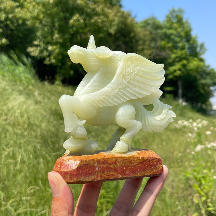 Unique,Natural Crystal Afghanistan Jade Winged Unicorn Carving