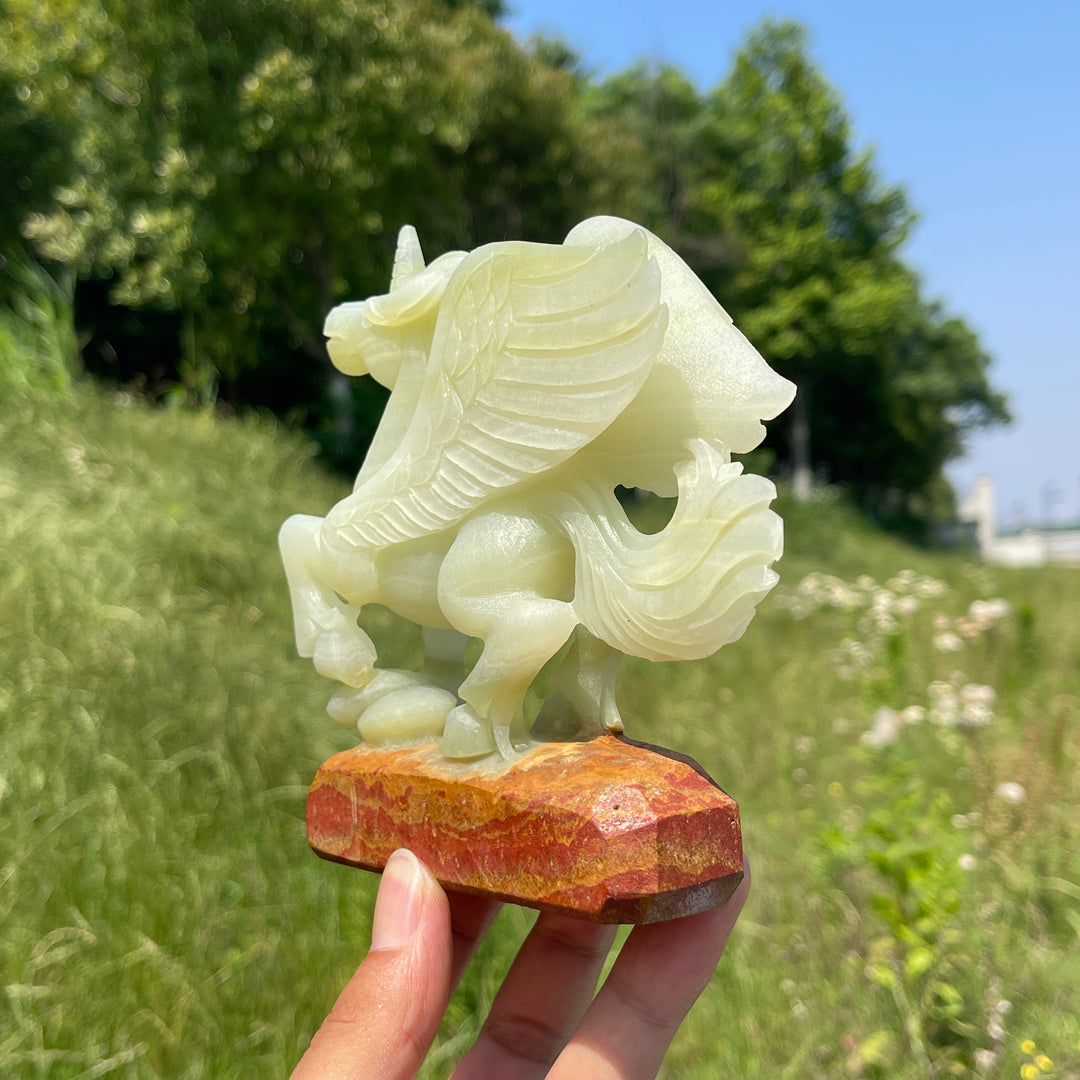 Unique,Natural Crystal Afghanistan Jade Winged Unicorn Carving