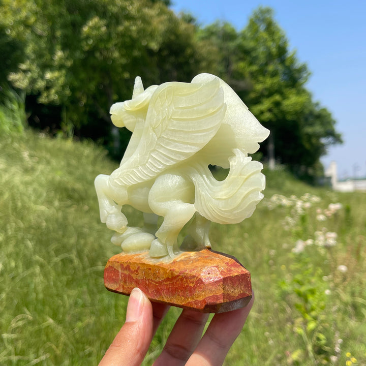 Unique,Natural Crystal Afghanistan Jade Winged Unicorn Carving