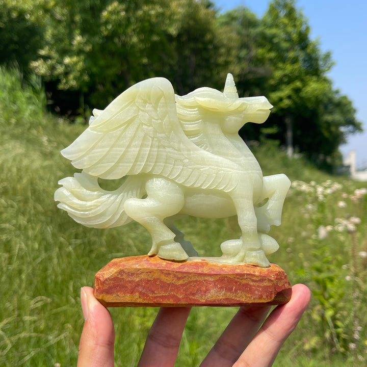 Unique,Natural Crystal Afghanistan Jade Winged Unicorn Carving