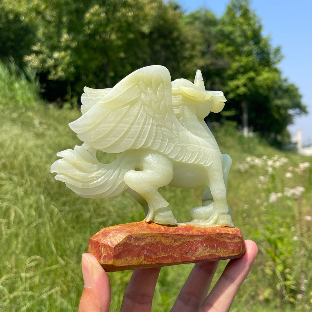 Unique,Natural Crystal Afghanistan Jade Winged Unicorn Carving