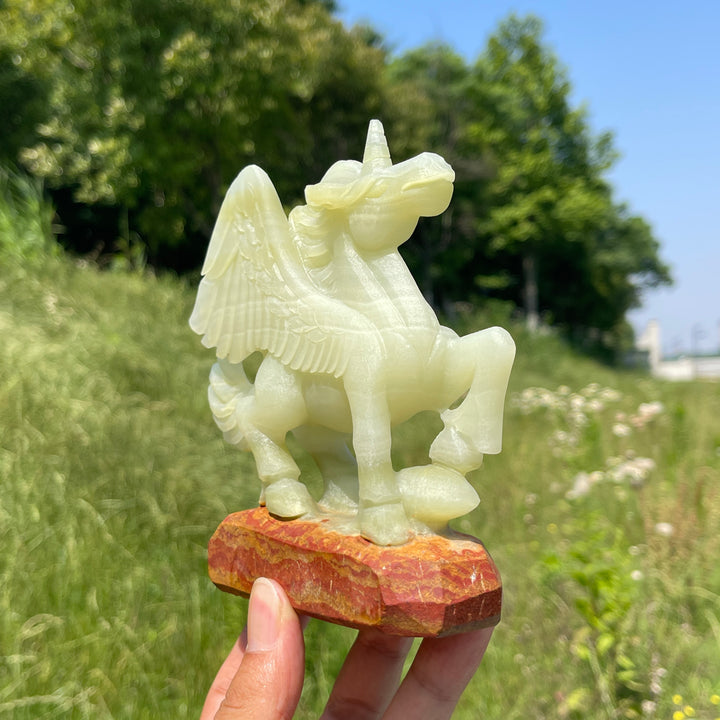 Unique,Natural Crystal Afghanistan Jade Winged Unicorn Carving